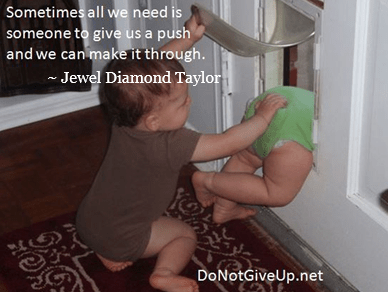 baby pushing through door